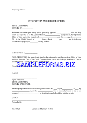 Florida Lien Release Form 1 pdf free